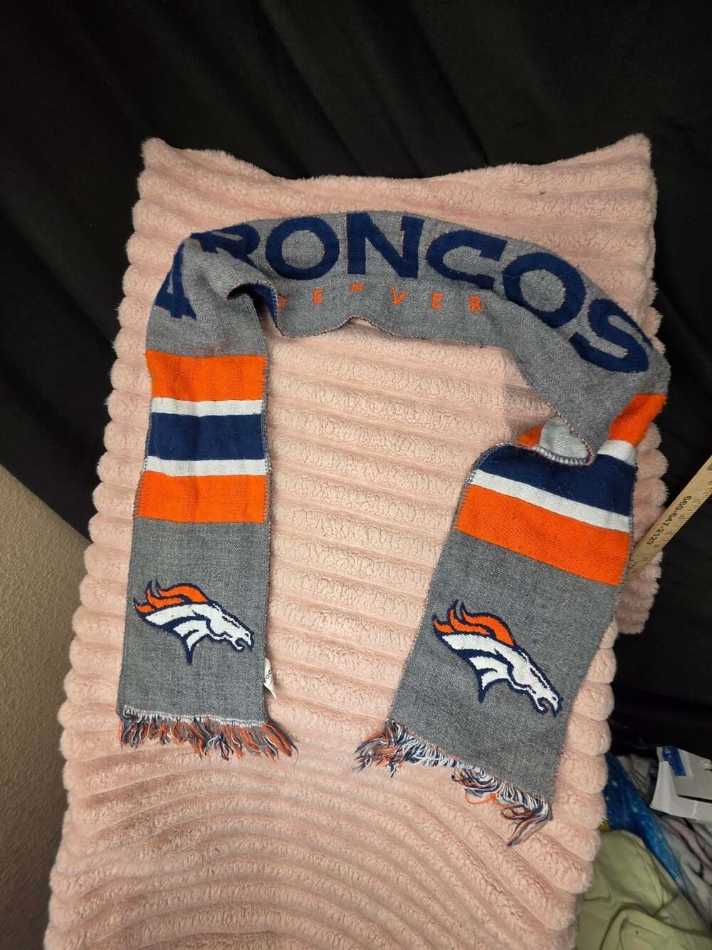 NFL Denver Broncos Winter Knit Scarf Grey Orange Blue Fringe